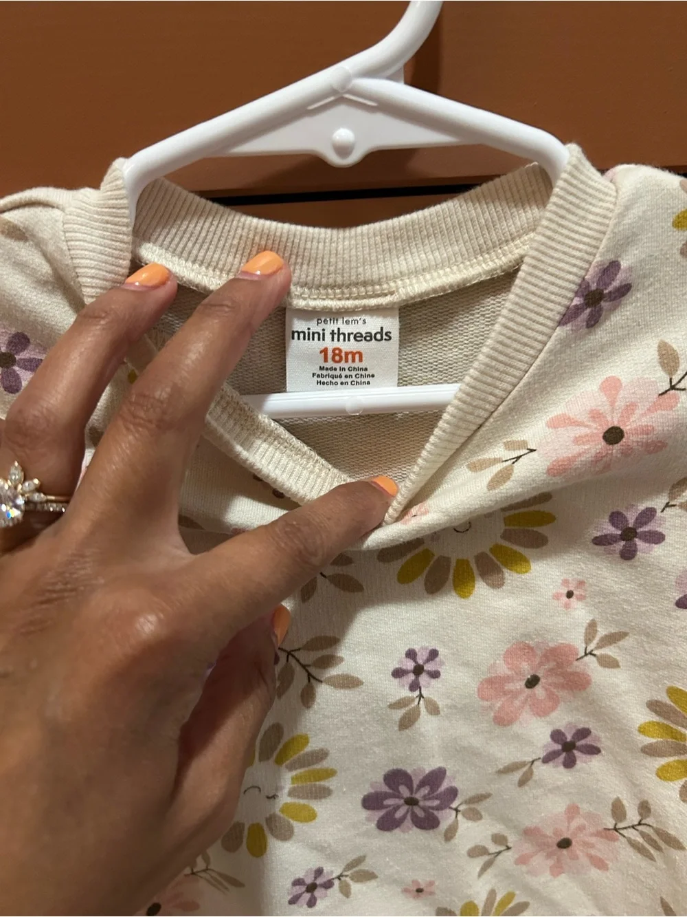 Kids Floral Long Sleeve Set - Cream with Pink & Purple Flowers